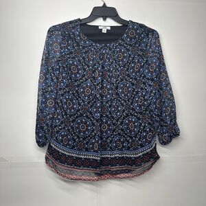 Croft & Barrow Blouse Women’s Size Small Boho Floral Geometric Print 3/4 Sleeve